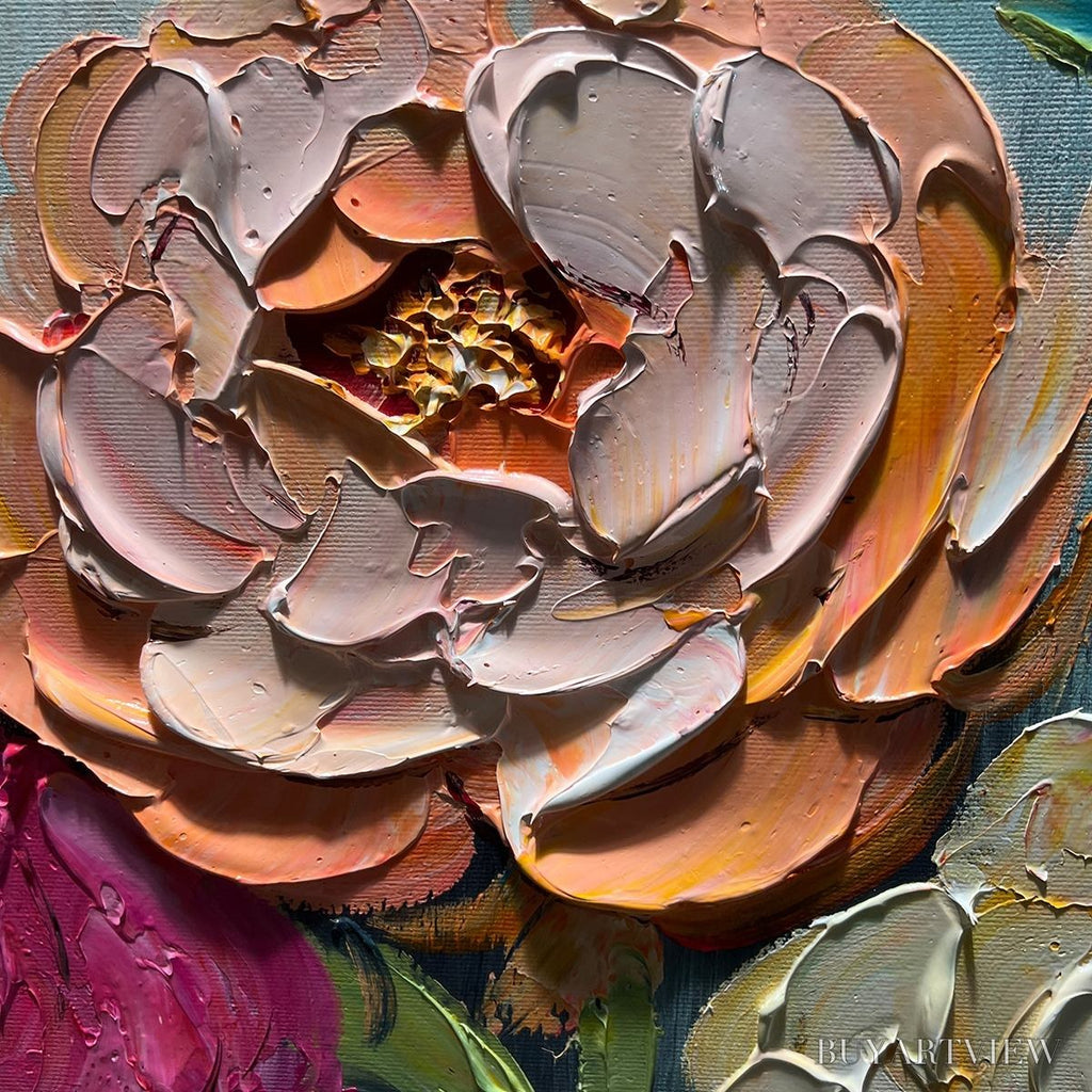 ARTOVITAS Sweet Peony Rhapsody – Textured Impasto Floral Oil Painting - image 3