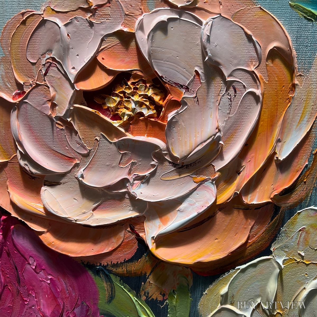 ARTOVITAS Sweet Peony Rhapsody – Textured Impasto Floral Oil Painting - image 3