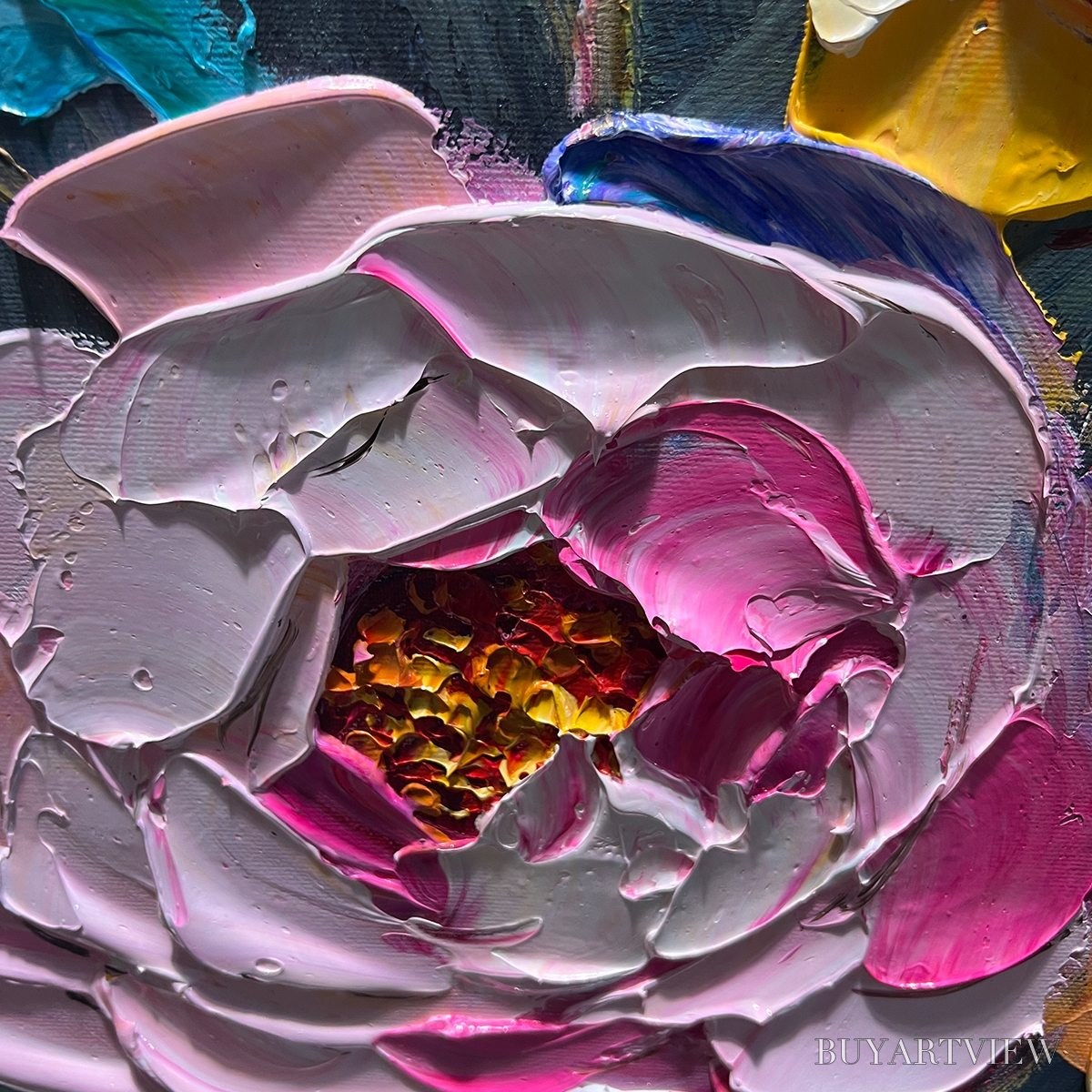 ARTOVITAS Sweet Peony Rhapsody – Textured Impasto Floral Oil Painting - image 5