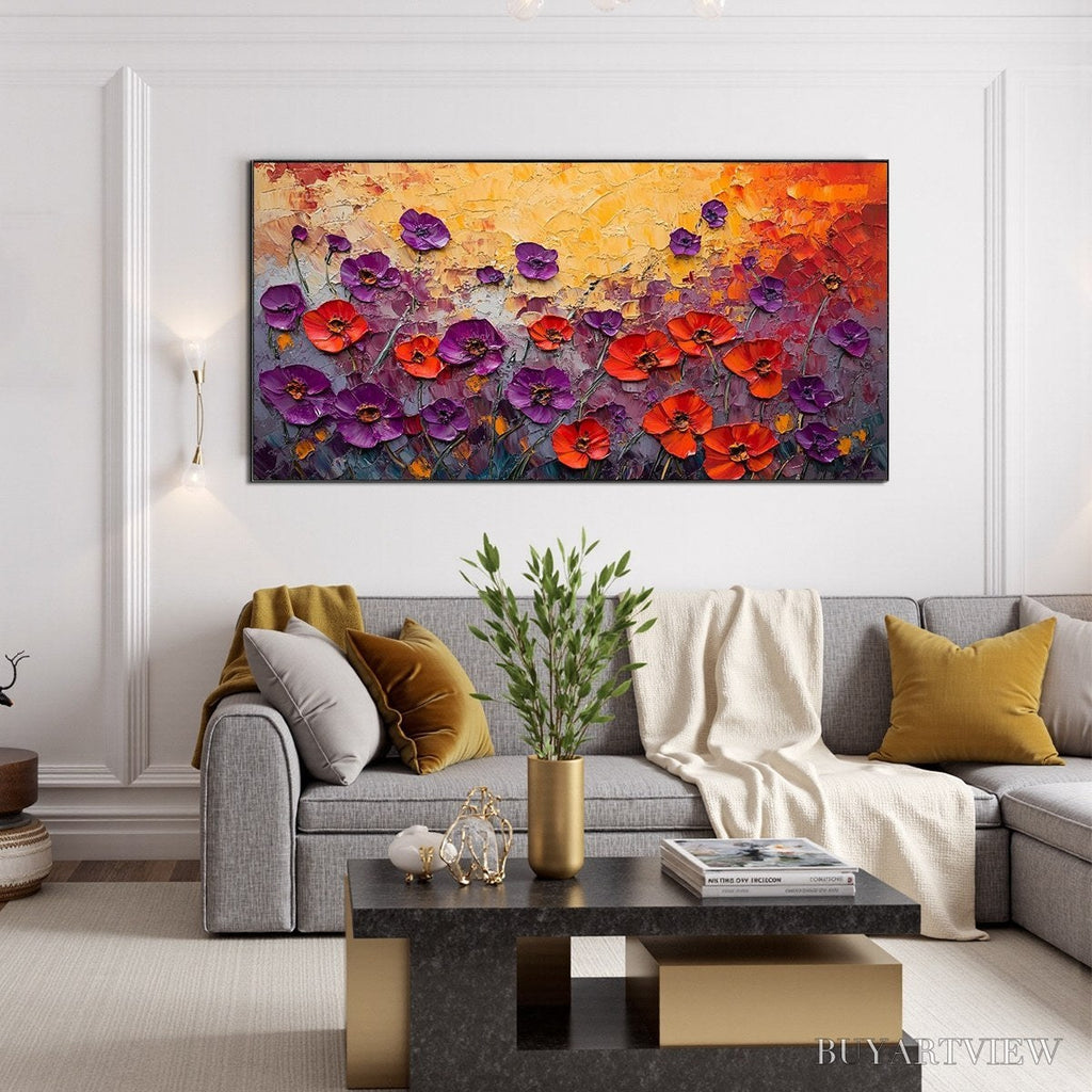 ARTOVITAS Poppy Field Symphony – Textured Impasto Floral Oil Painting - image 2