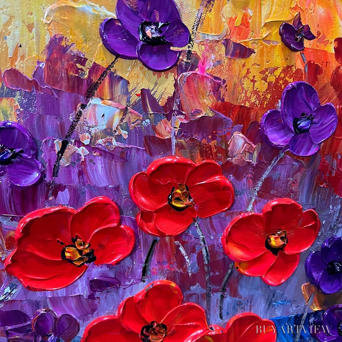ARTOVITAS Poppy Field Symphony – Textured Impasto Floral Oil Painting - image 3