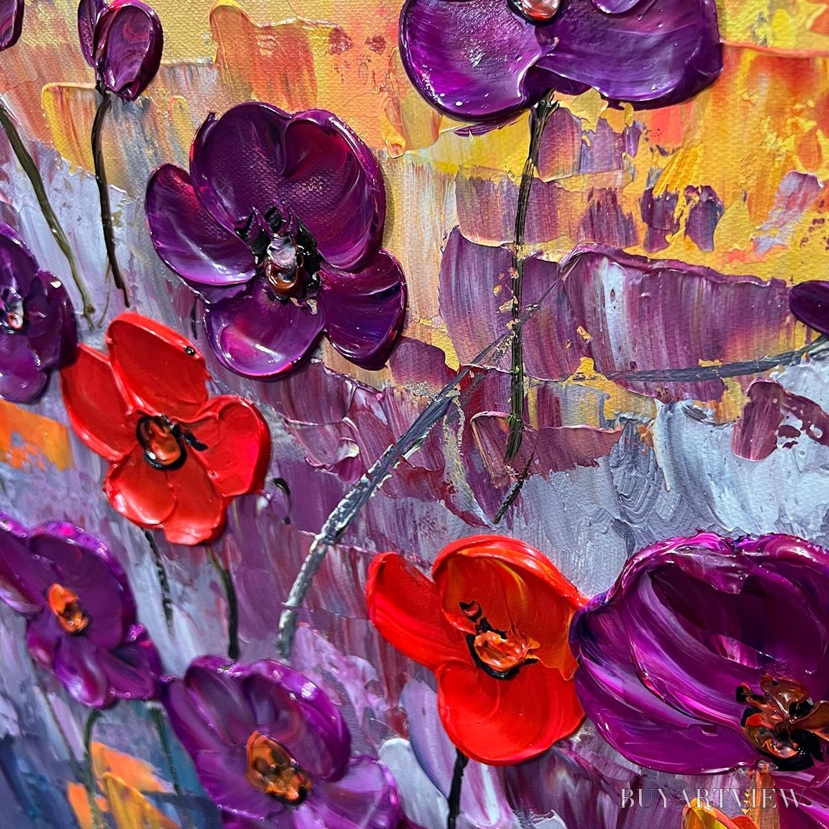 ARTOVITAS Poppy Field Symphony – Textured Impasto Floral Oil Painting - image 5
