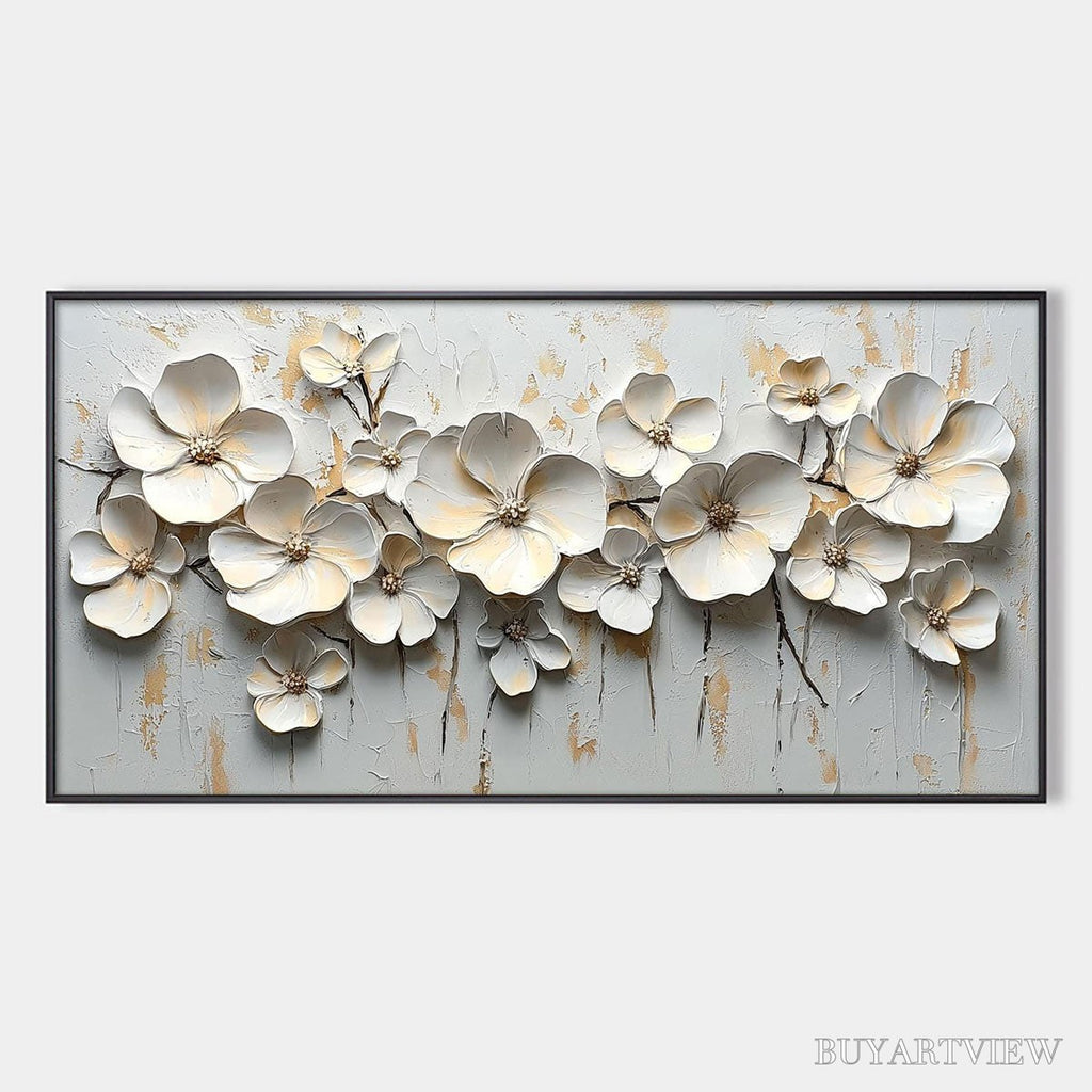 ARTOVITAS White Blossom Serenade – Textured 3D Floral Oil Painting - image 1