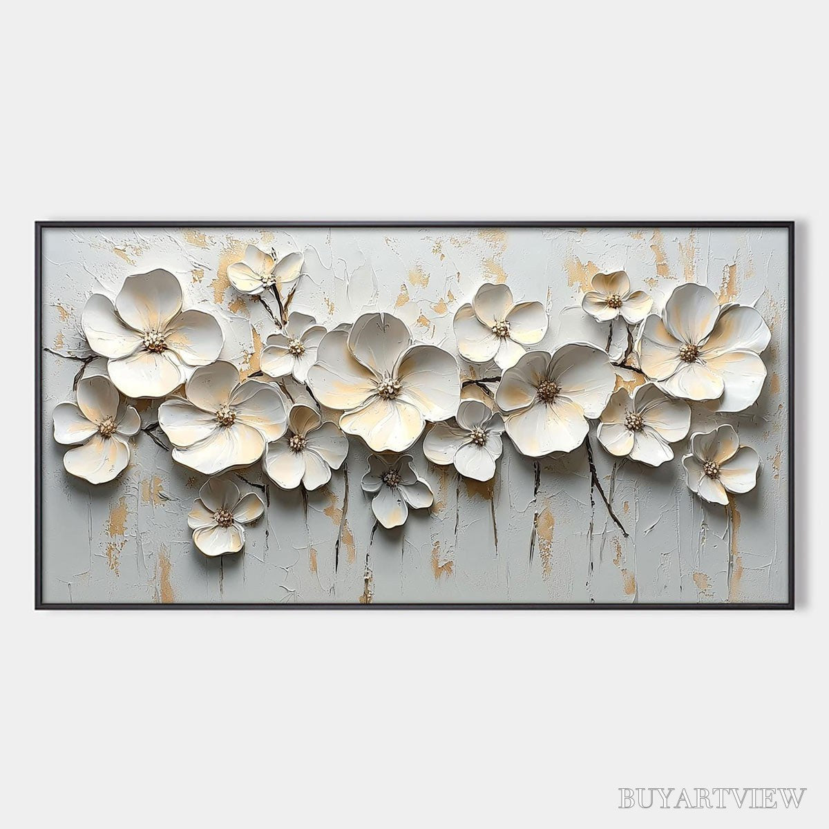 ARTOVITAS White Blossom Serenade – Textured 3D Floral Oil Painting - image 1