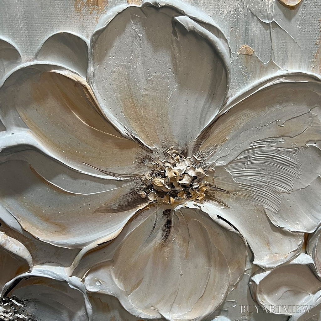 ARTOVITAS White Blossom Serenade – Textured 3D Floral Oil Painting - image 3