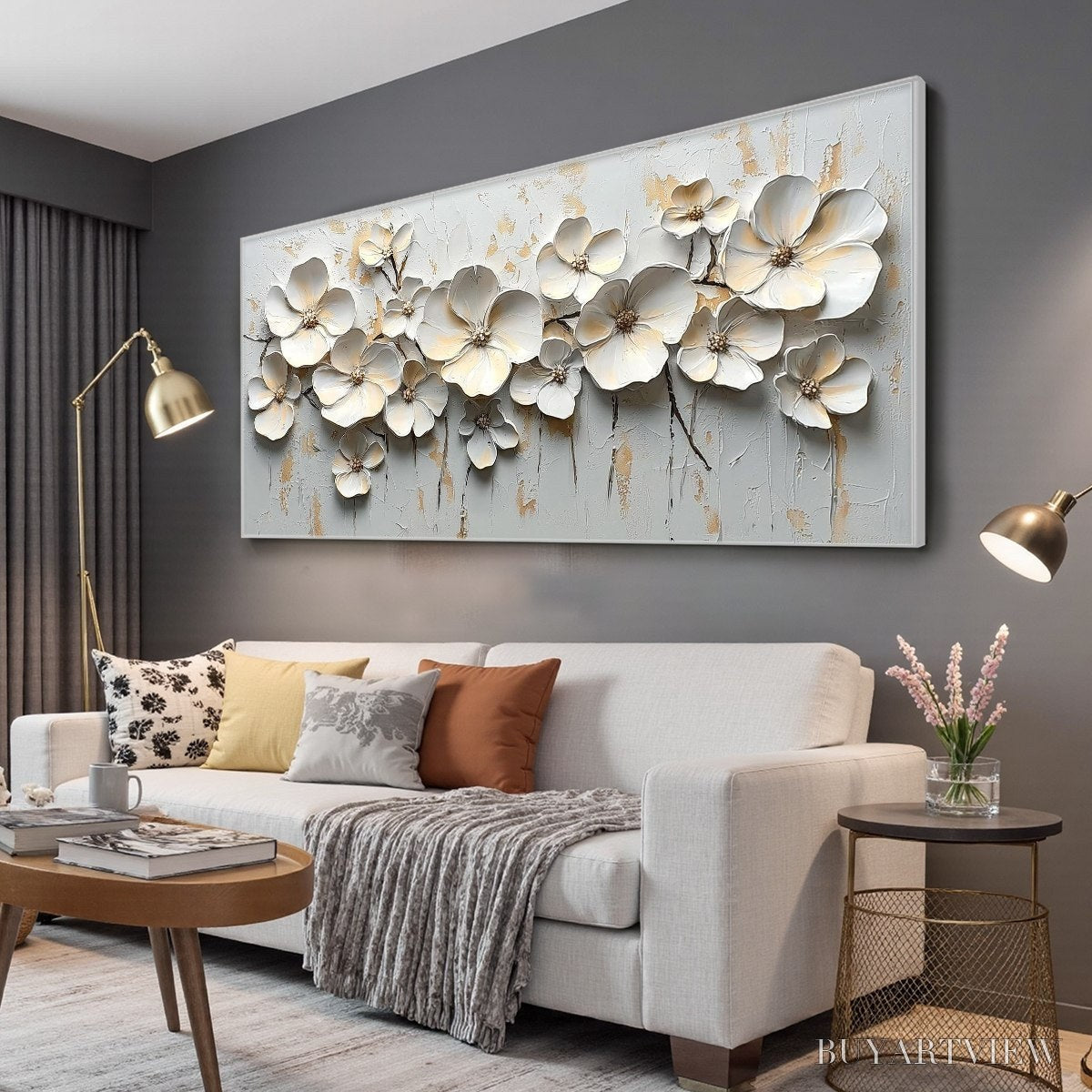 ARTOVITAS White Blossom Serenade – Textured 3D Floral Oil Painting - image 4