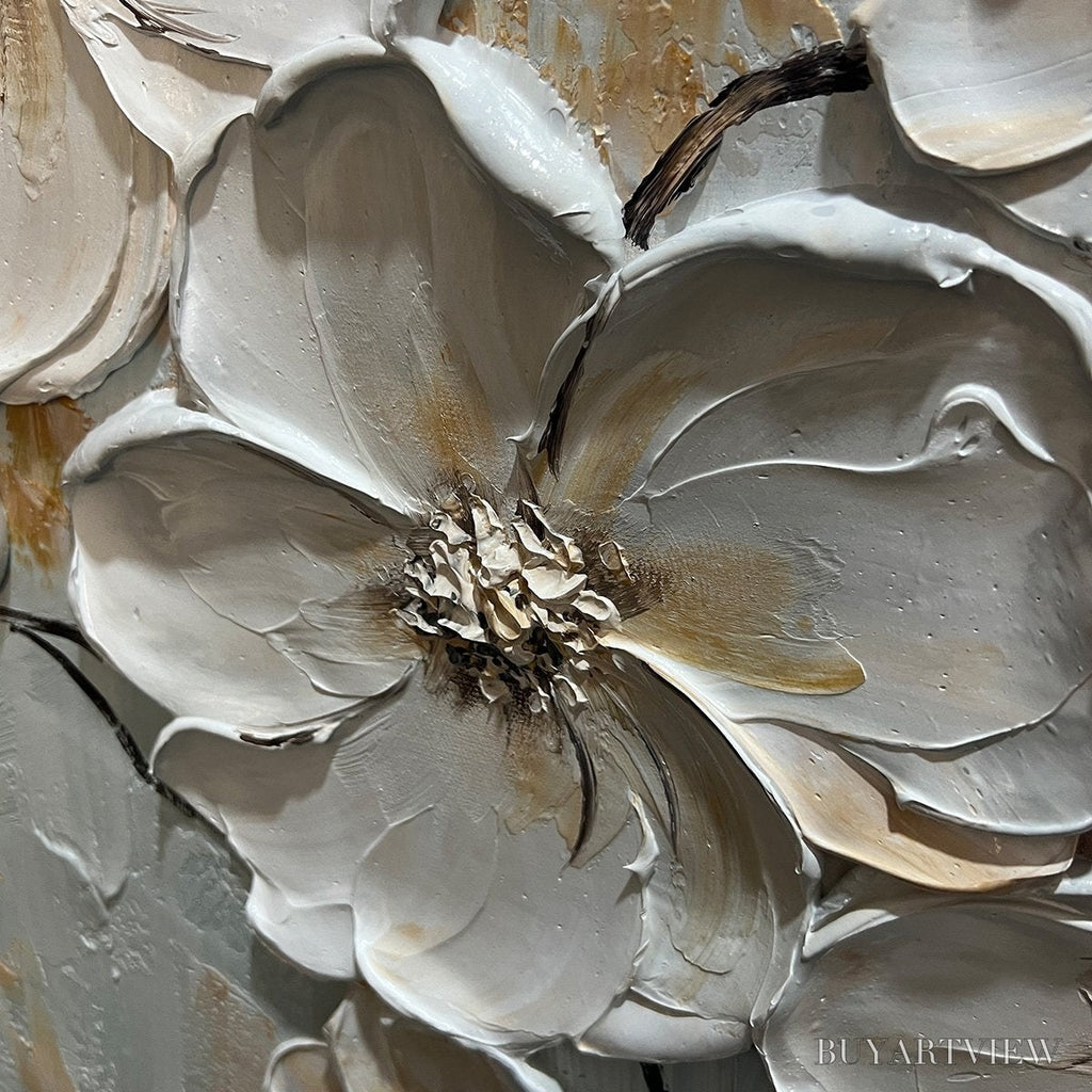 ARTOVITAS White Blossom Serenade – Textured 3D Floral Oil Painting - image 5