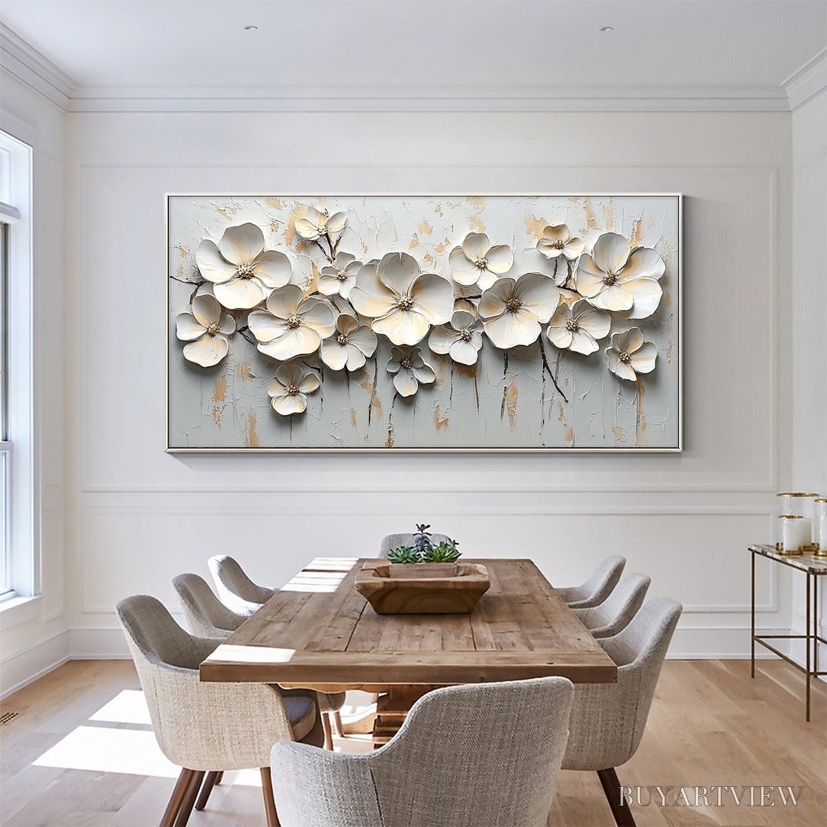 ARTOVITAS White Blossom Serenade – Textured 3D Floral Oil Painting - image 6