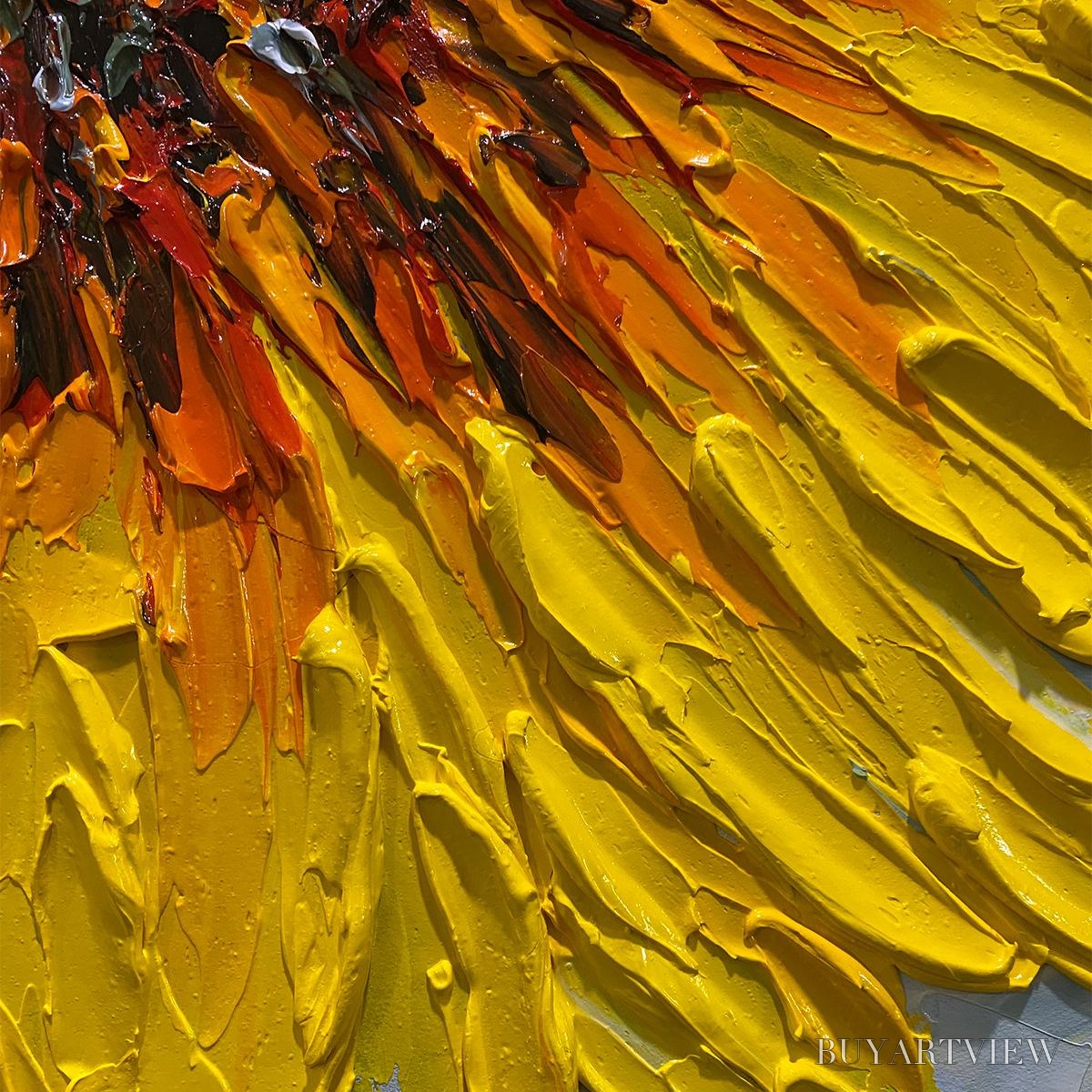 ARTOVITAS Solar Bloom – Textured Impasto Sunflower Oil Painting in Yellow and Grey - image 3