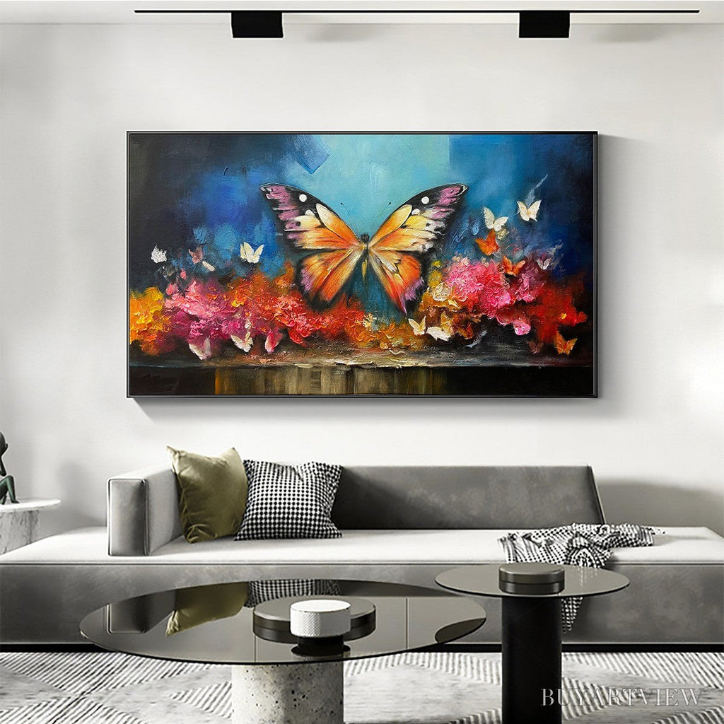 ARTOVITAS Monarch'S Repose – Orange and Purple Butterfly with Floral Impasto Oil Painting - image 2