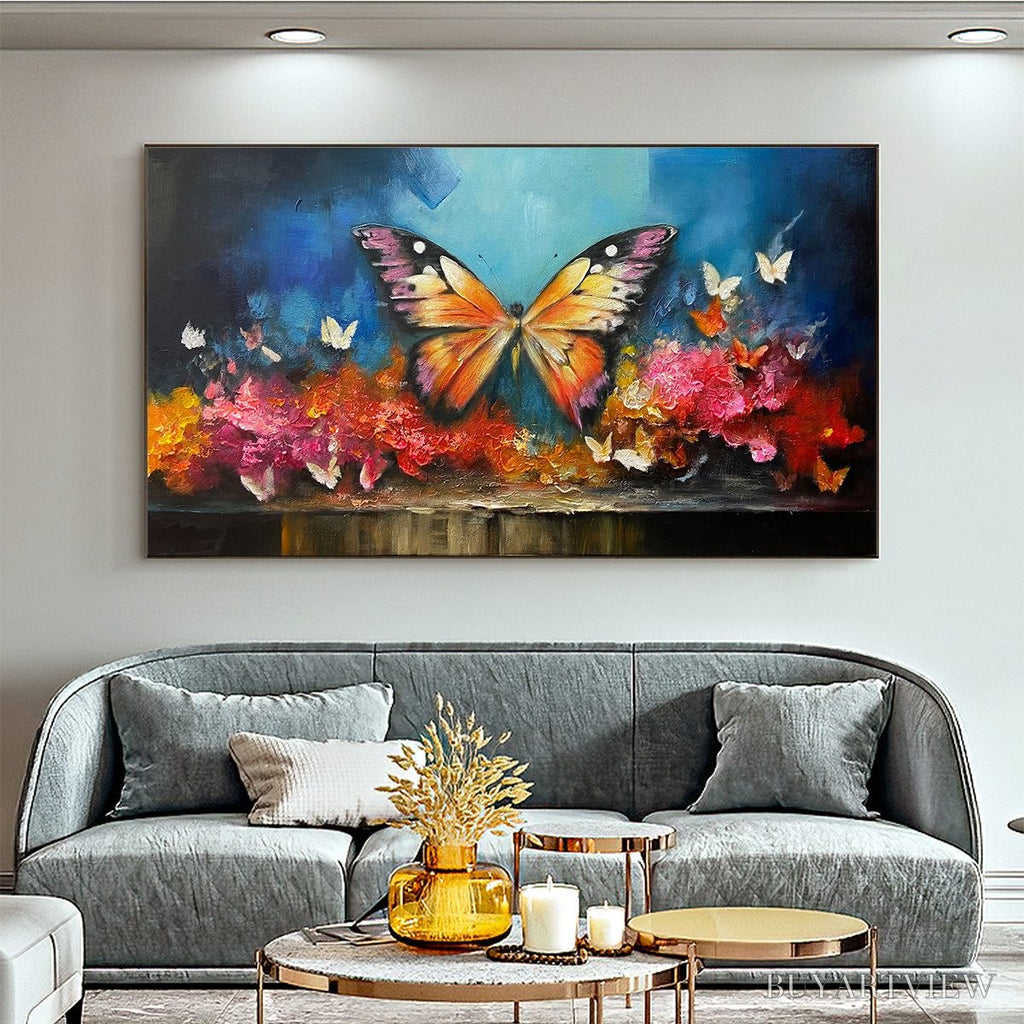 ARTOVITAS Monarch'S Repose – Orange and Purple Butterfly with Floral Impasto Oil Painting - image 6