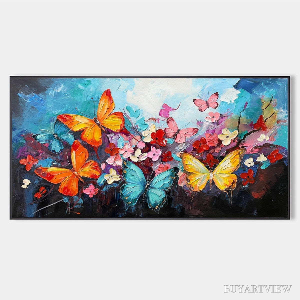 ARTOVITAS Butterfly Waltz – Colorful Butterfly and Floral Impasto Oil Painting - image 1