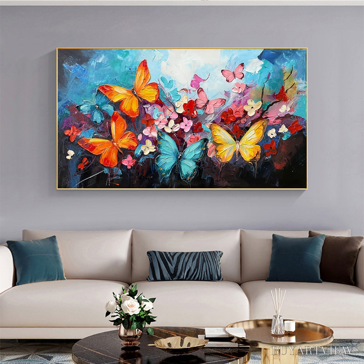 ARTOVITAS Butterfly Waltz – Colorful Butterfly and Floral Impasto Oil Painting - image 2