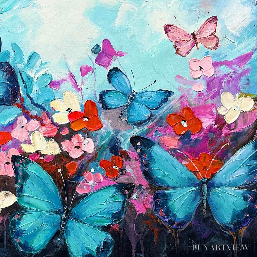 ARTOVITAS Butterfly Waltz – Colorful Butterfly and Floral Impasto Oil Painting - image 3