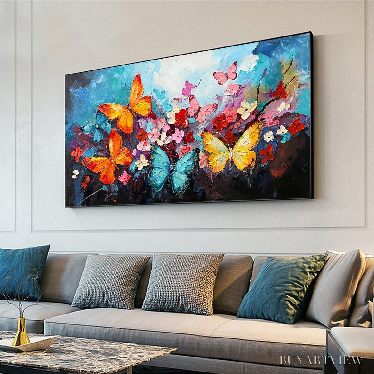 ARTOVITAS Butterfly Waltz – Colorful Butterfly and Floral Impasto Oil Painting - image 4