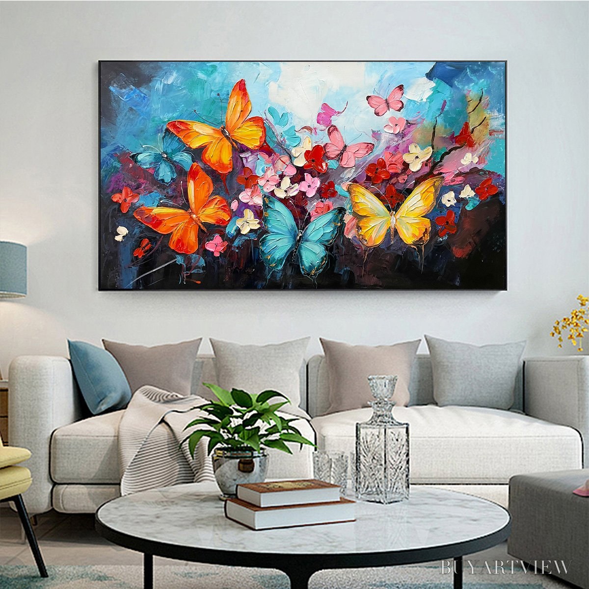 ARTOVITAS Butterfly Waltz – Colorful Butterfly and Floral Impasto Oil Painting - image 5
