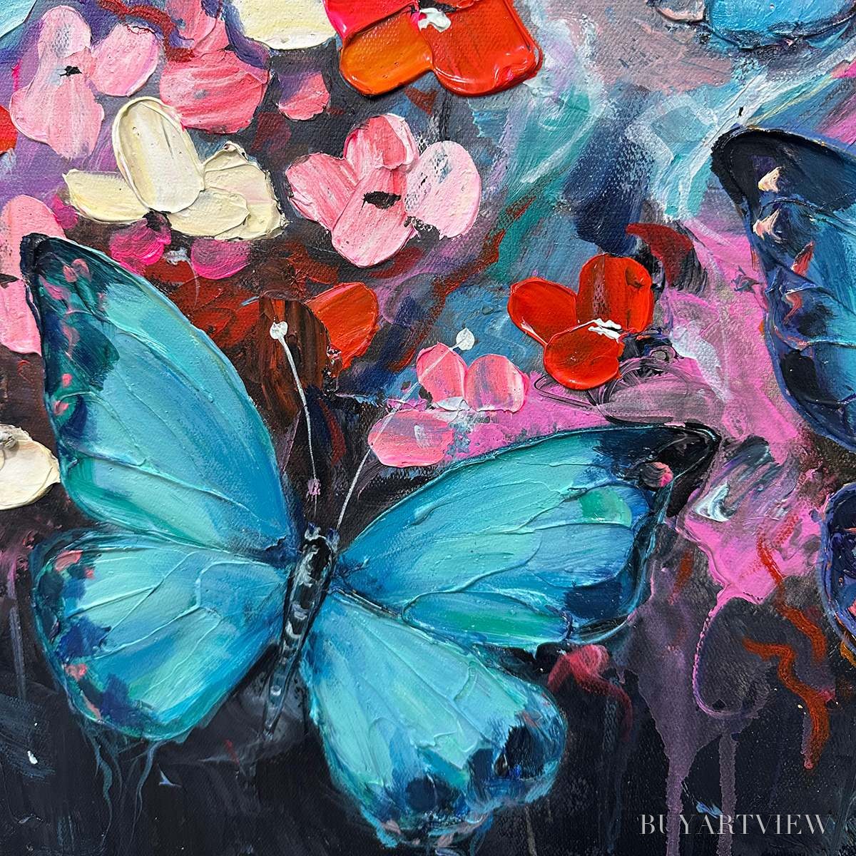 ARTOVITAS Butterfly Waltz – Colorful Butterfly and Floral Impasto Oil Painting - image 6