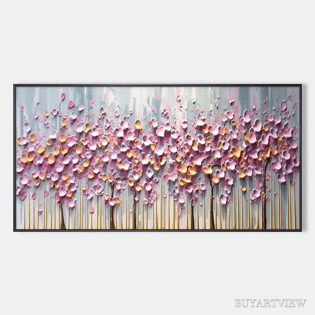 ARTOVITAS Rosewood Dawn – Textured Floral Landscape Oil Painting in Pink - image 1