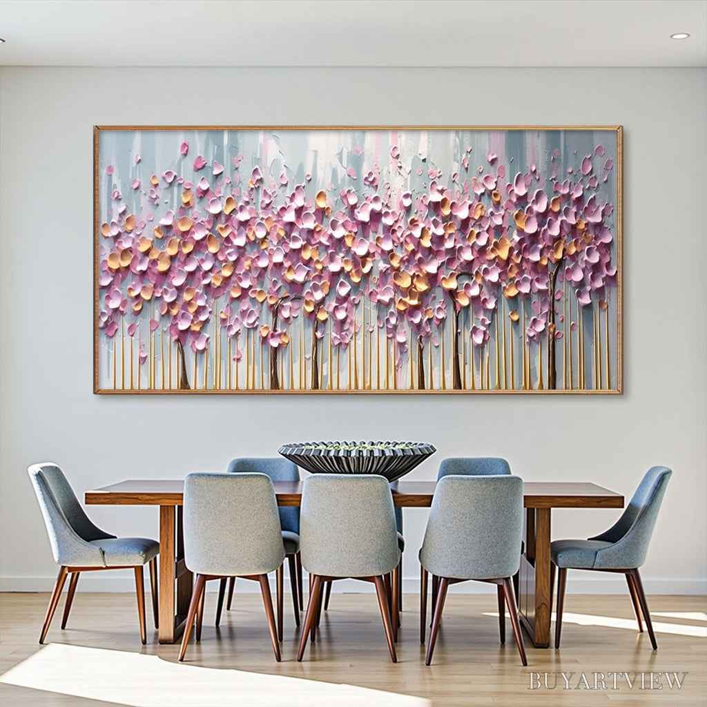 ARTOVITAS Rosewood Dawn – Textured Floral Landscape Oil Painting in Pink - image 2