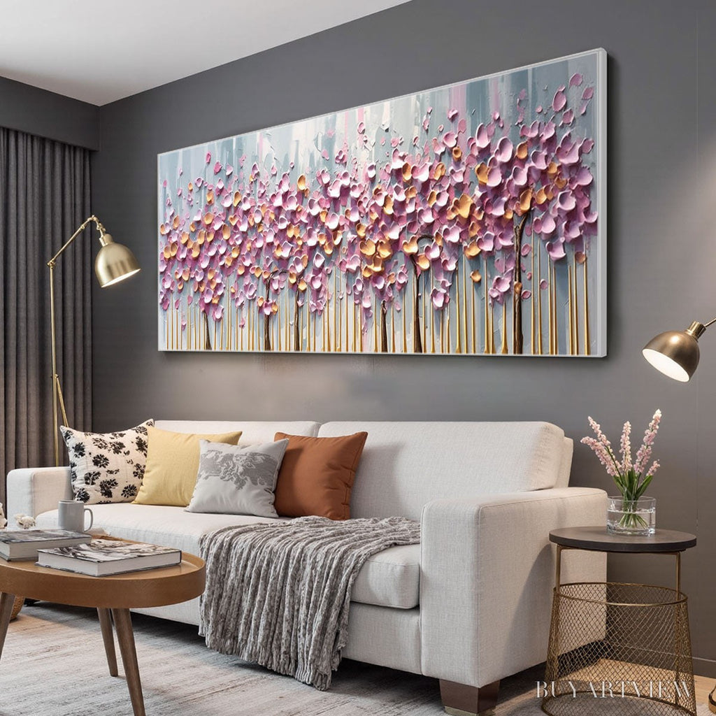 ARTOVITAS Rosewood Dawn – Textured Floral Landscape Oil Painting in Pink - image 4