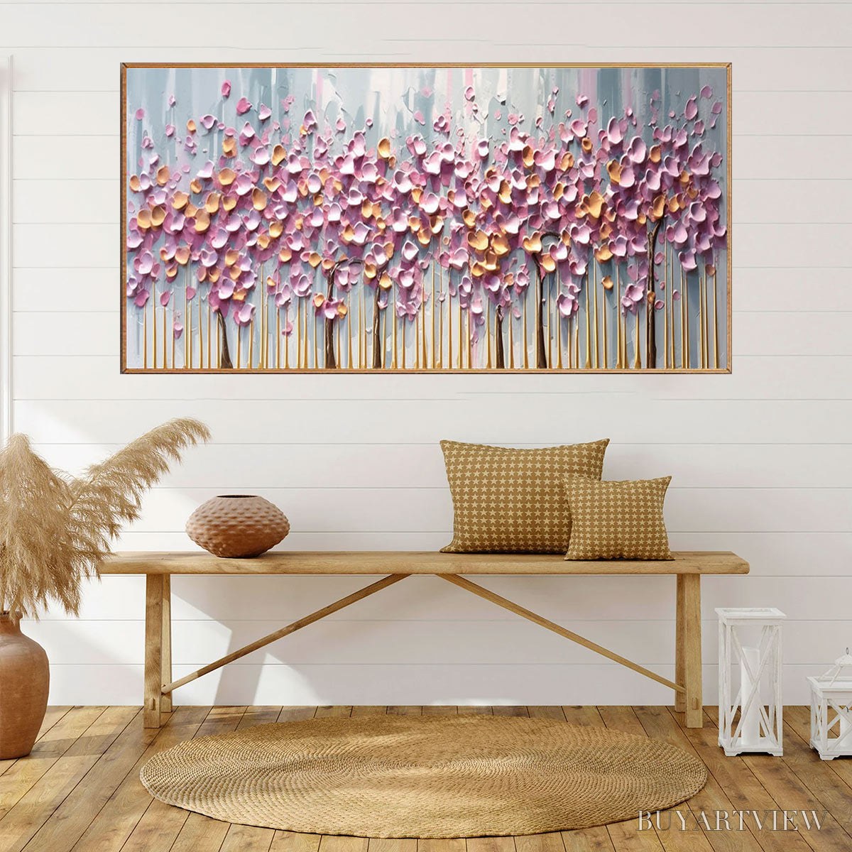 ARTOVITAS Rosewood Dawn – Textured Floral Landscape Oil Painting in Pink - image 5