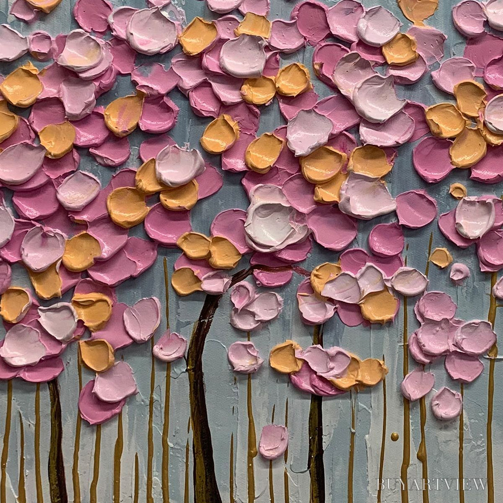 ARTOVITAS Rosewood Dawn – Textured Floral Landscape Oil Painting in Pink - image 6