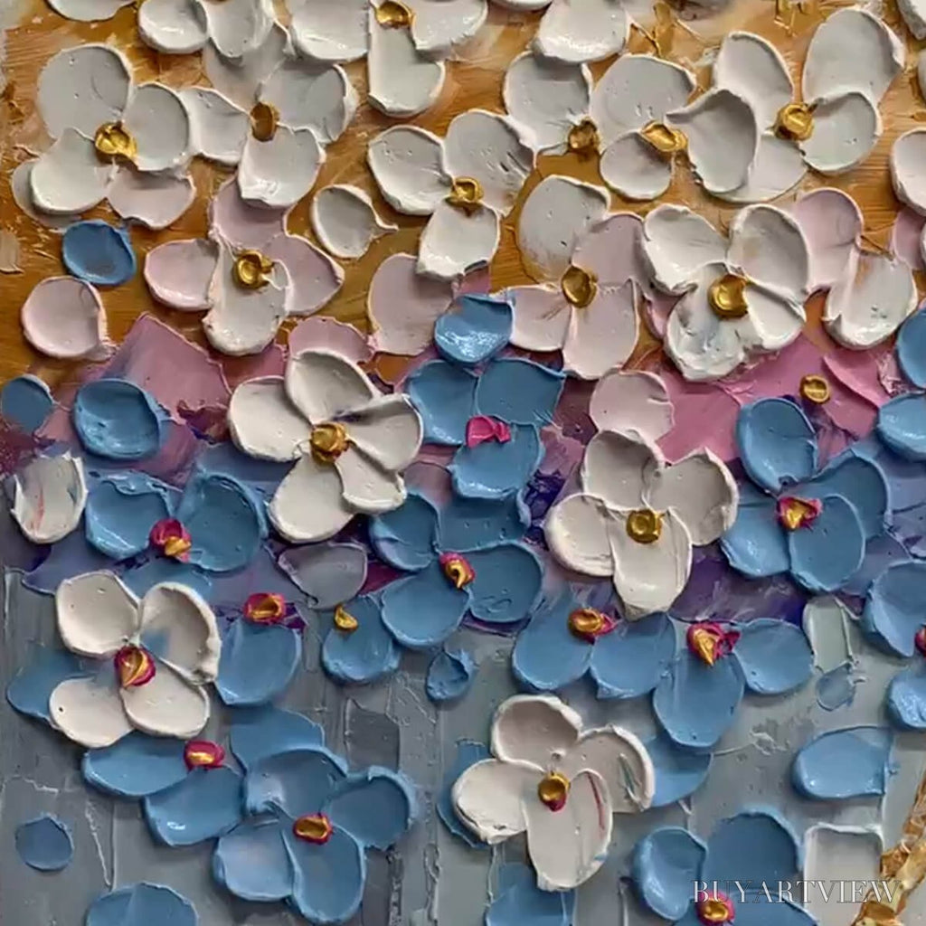 ARTOVITAS Azure Dream – Textured Floral Landscape Oil Painting in Blue, White, and Gold - image 3
