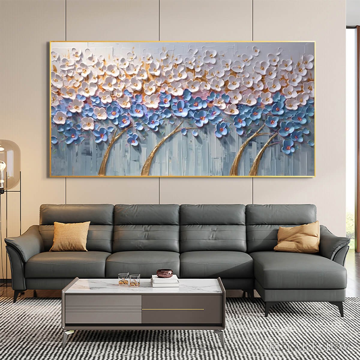 ARTOVITAS Azure Dream – Textured Floral Landscape Oil Painting in Blue, White, and Gold - image 6