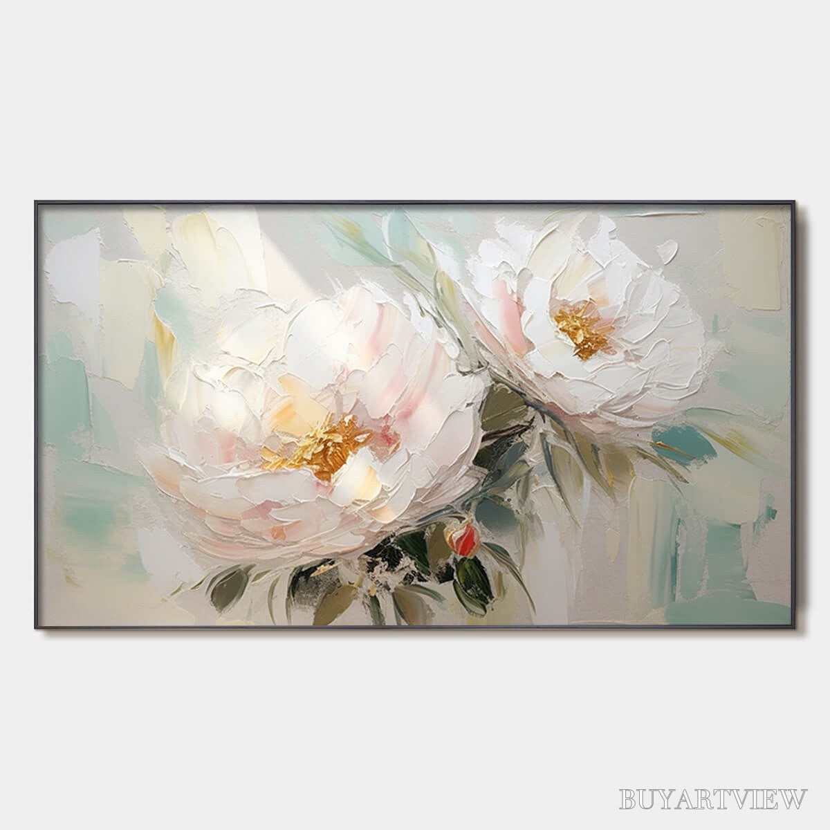 ARTOVITAS Serene Blossoms – Textured Floral Oil Painting in Soft White and Blush - image 1
