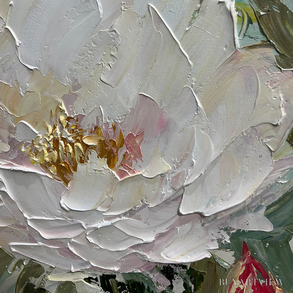 ARTOVITAS Serene Blossoms – Textured Floral Oil Painting in Soft White and Blush - image 3