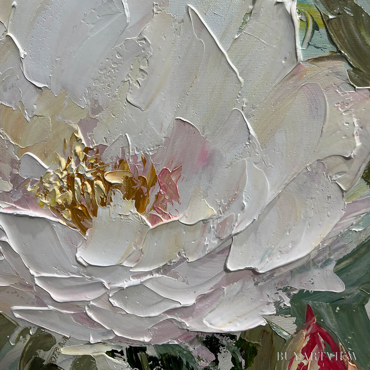 ARTOVITAS Serene Blossoms – Textured Floral Oil Painting in Soft White and Blush - image 3