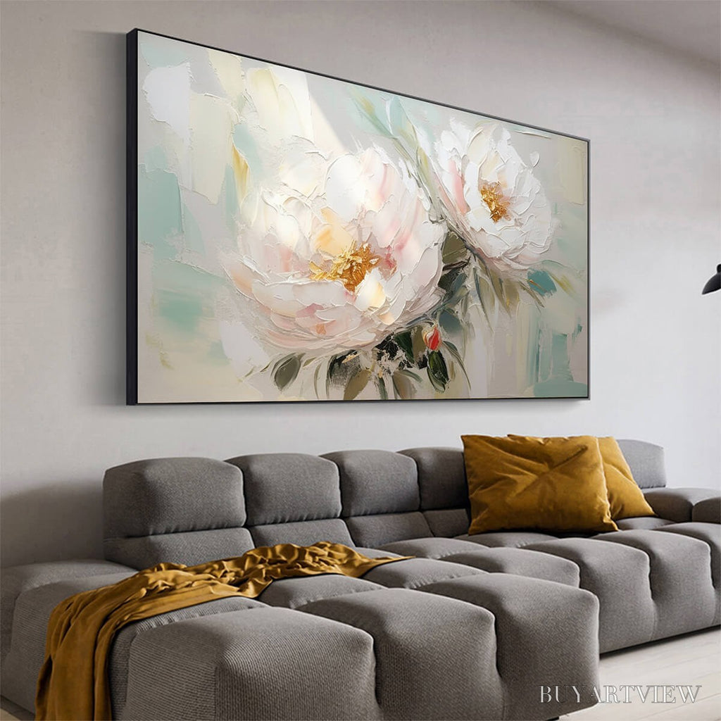 ARTOVITAS Serene Blossoms – Textured Floral Oil Painting in Soft White and Blush - image 4