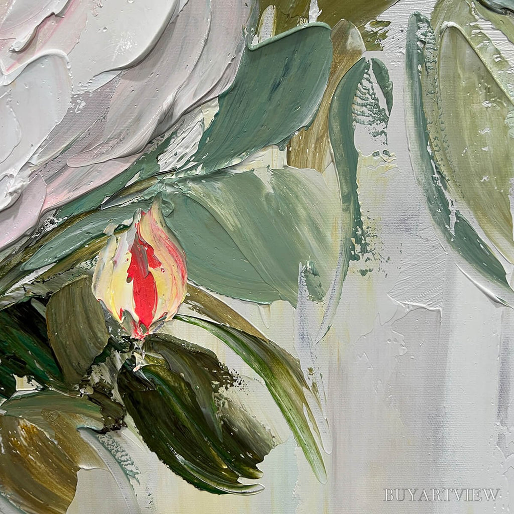 ARTOVITAS Serene Blossoms – Textured Floral Oil Painting in Soft White and Blush - image 5