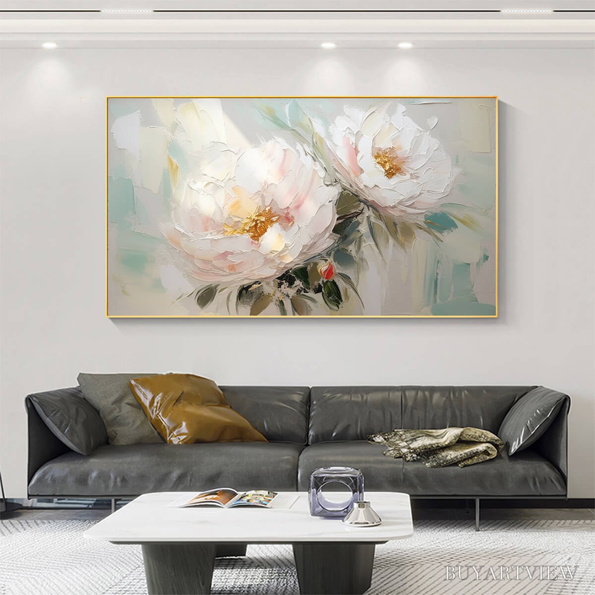 ARTOVITAS Serene Blossoms – Textured Floral Oil Painting in Soft White and Blush - image 6