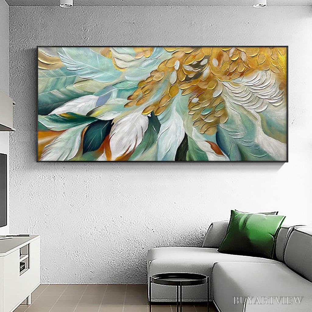 ARTOVITAS Gilded Garden – Green and Gold Floral Textured Impasto Oil Painting - image 2