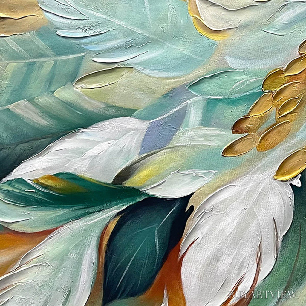 ARTOVITAS Gilded Garden – Green and Gold Floral Textured Impasto Oil Painting - image 3