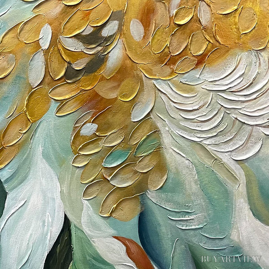 ARTOVITAS Gilded Garden – Green and Gold Floral Textured Impasto Oil Painting - image 5