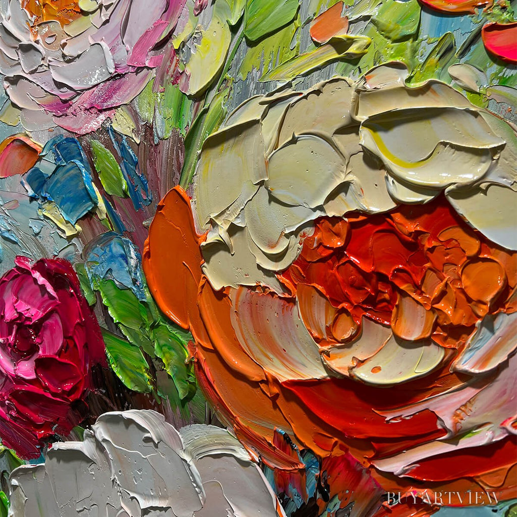 ARTOVITAS Blooming Rhapsody – Colorful Floral Impasto Oil Painting - image 5
