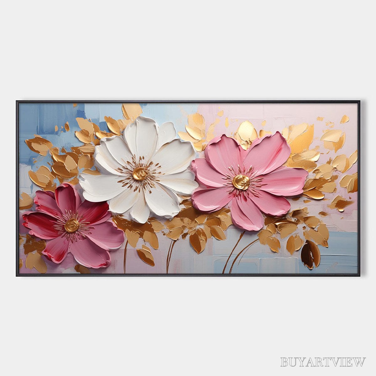 ARTOVITAS Golden Petals – Textured Panoramic Floral Oil Painting - image 1