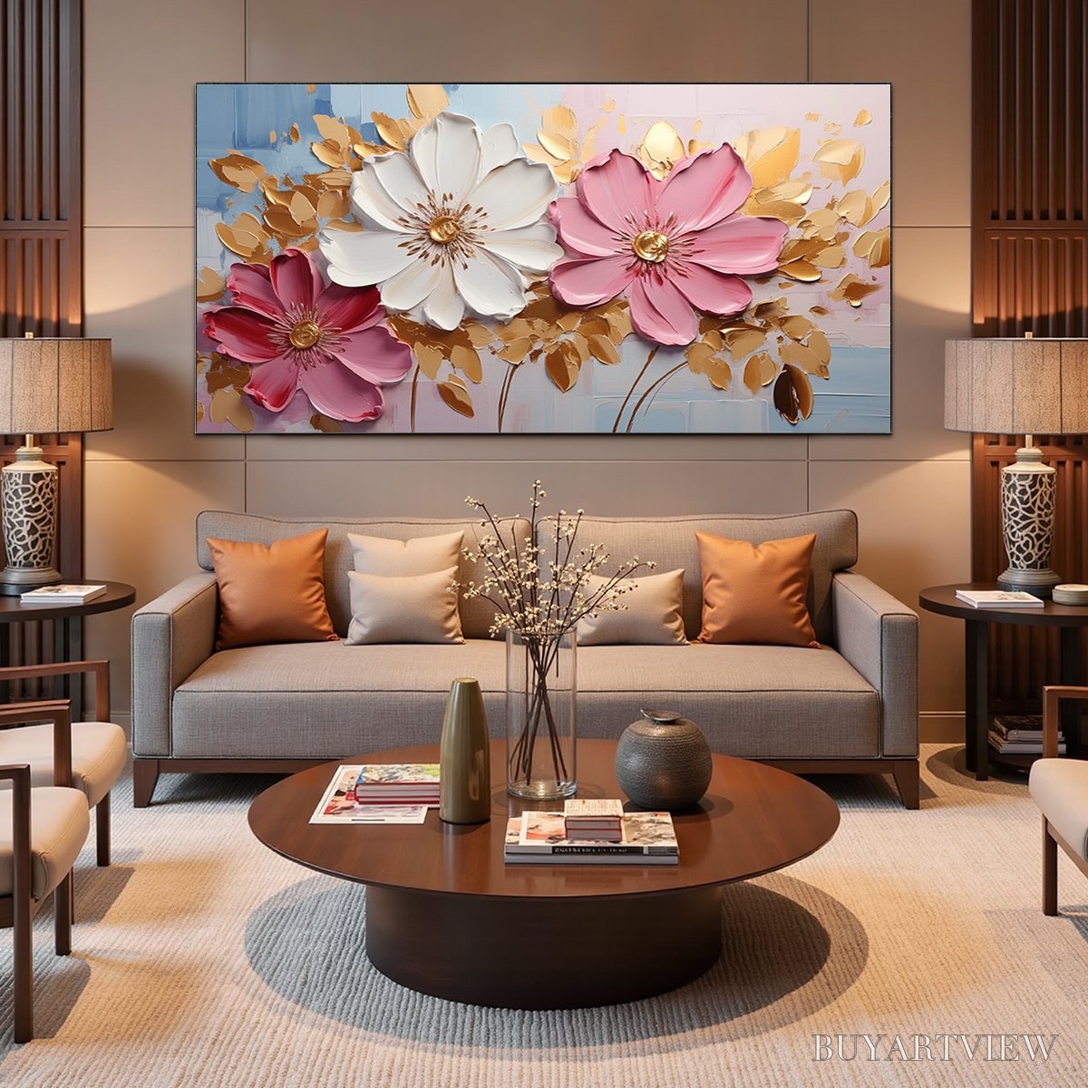 ARTOVITAS Golden Petals – Textured Panoramic Floral Oil Painting - image 2