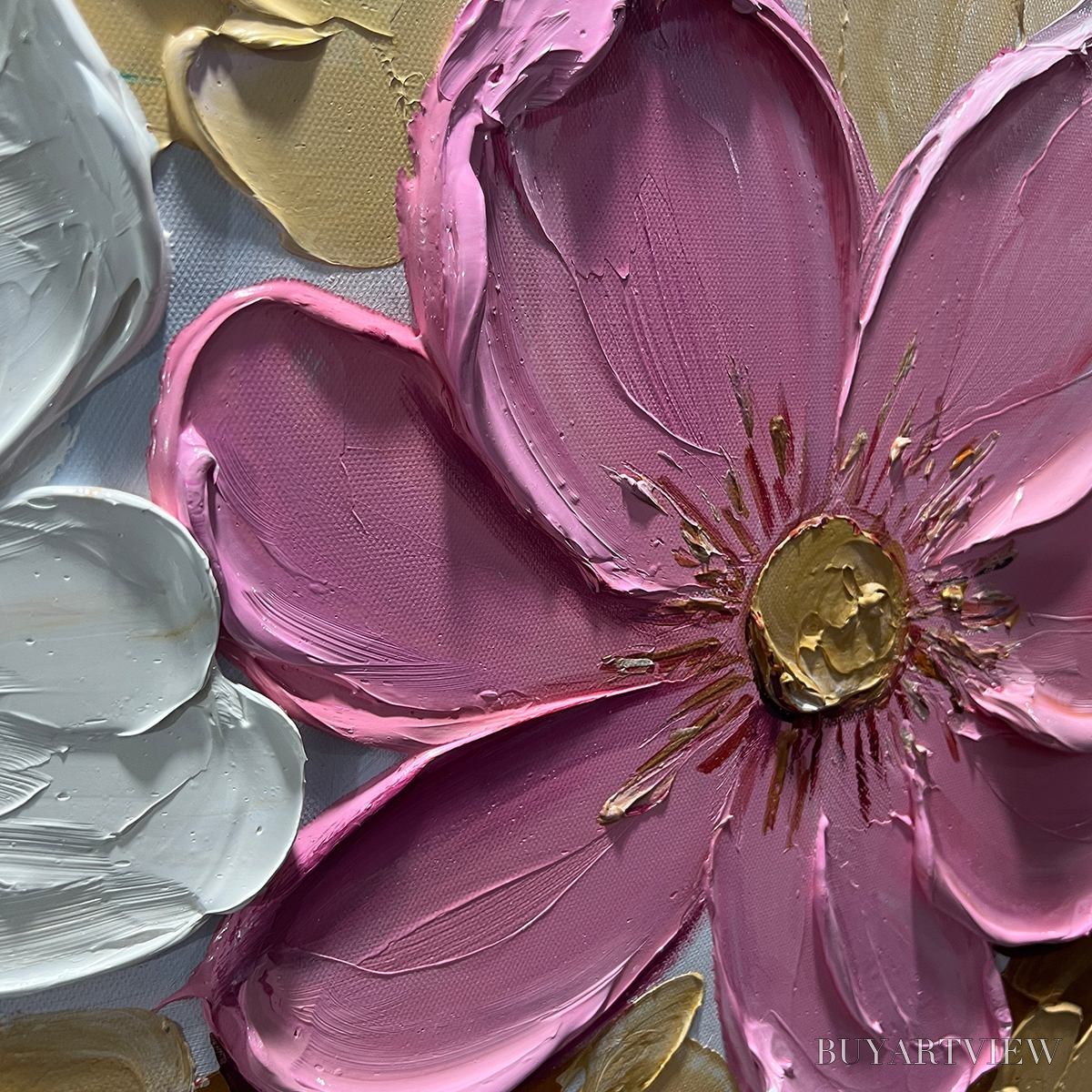 ARTOVITAS Golden Petals – Textured Panoramic Floral Oil Painting - image 3