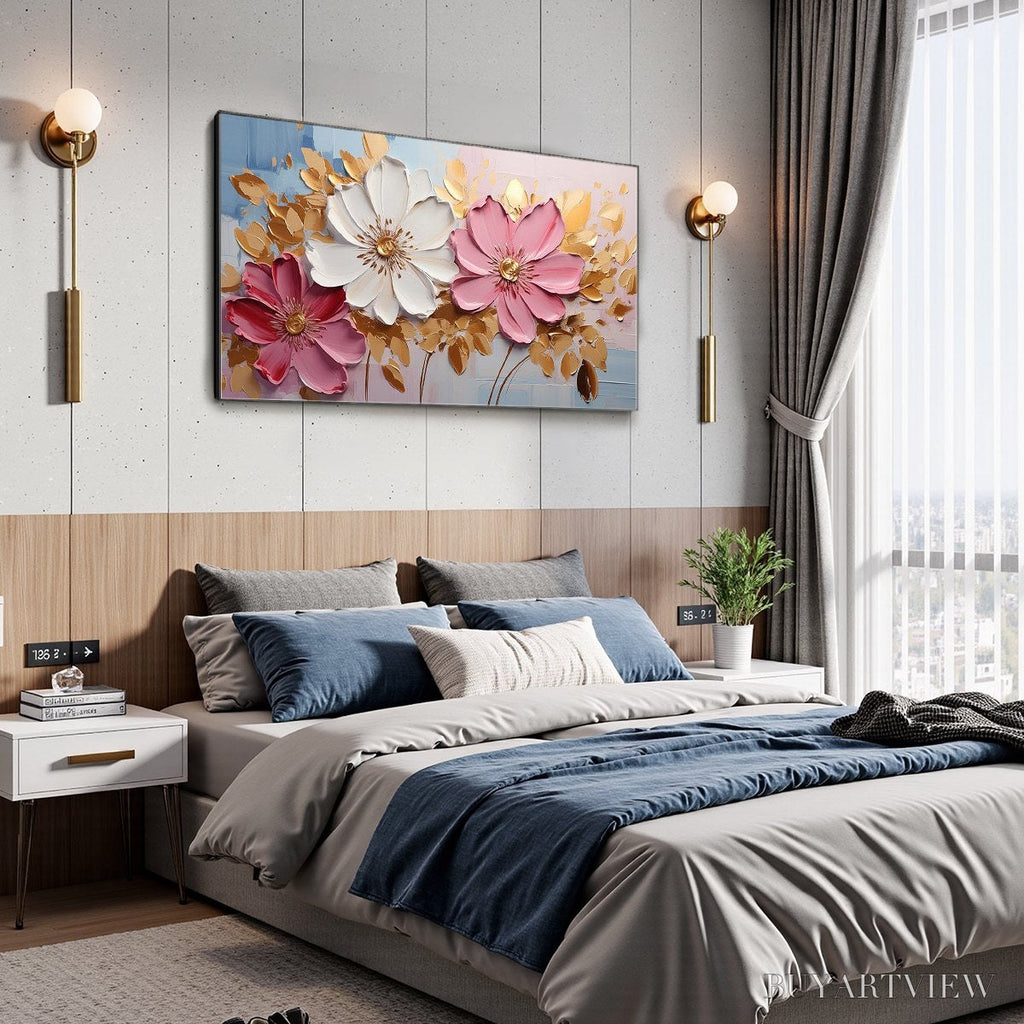 ARTOVITAS Golden Petals – Textured Panoramic Floral Oil Painting - image 4