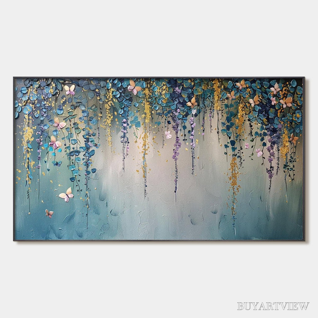 ARTOVITAS Cascade – Panoramic Floral and Butterfly Oil Painting - image 1