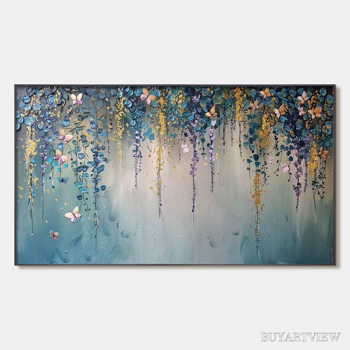 ARTOVITAS Cascade – Panoramic Floral and Butterfly Oil Painting - image 1