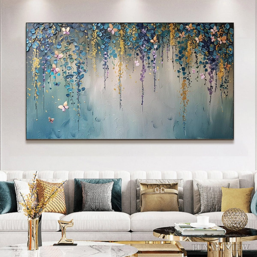 ARTOVITAS Cascade – Panoramic Floral and Butterfly Oil Painting - image 2