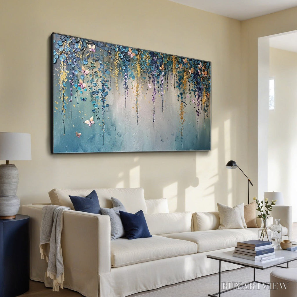 ARTOVITAS Cascade – Panoramic Floral and Butterfly Oil Painting - image 4