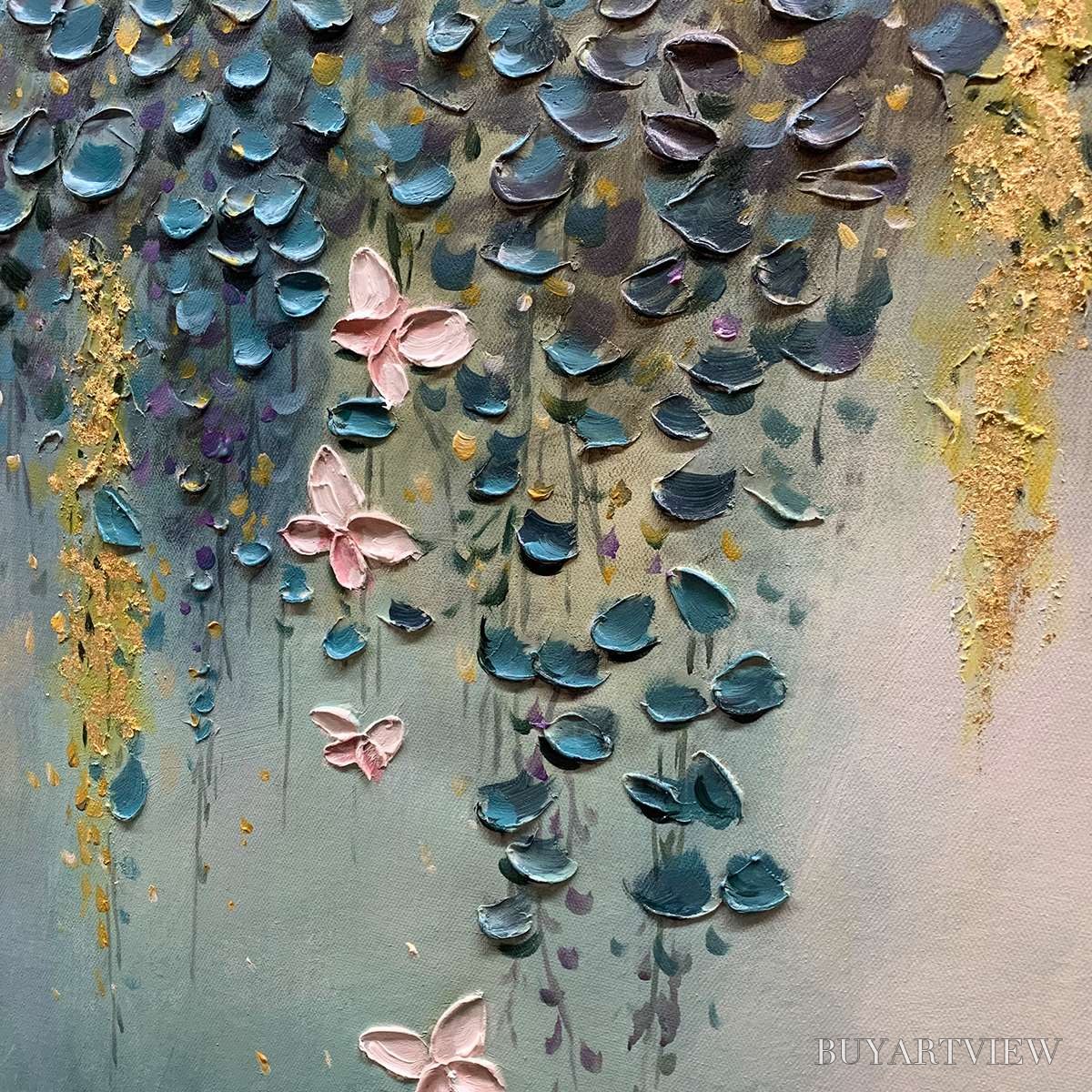 ARTOVITAS Cascade – Panoramic Floral and Butterfly Oil Painting - image 5