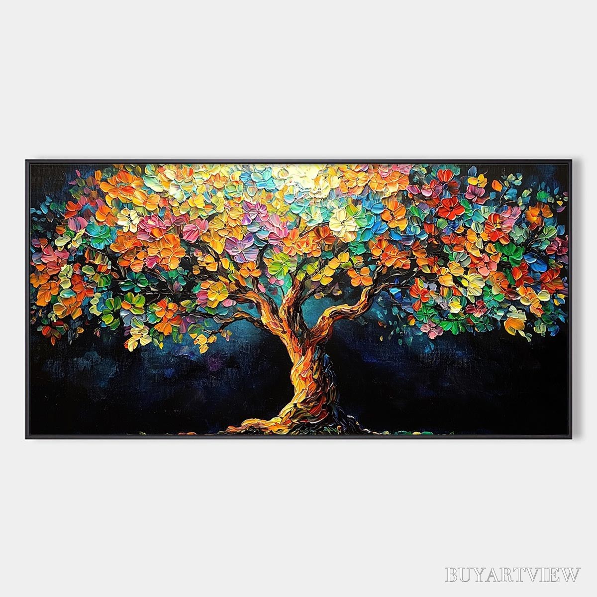 ARTOVITAS Rainbow Bloom – Impasto Palette Knife Floral Tree Painting - image 1