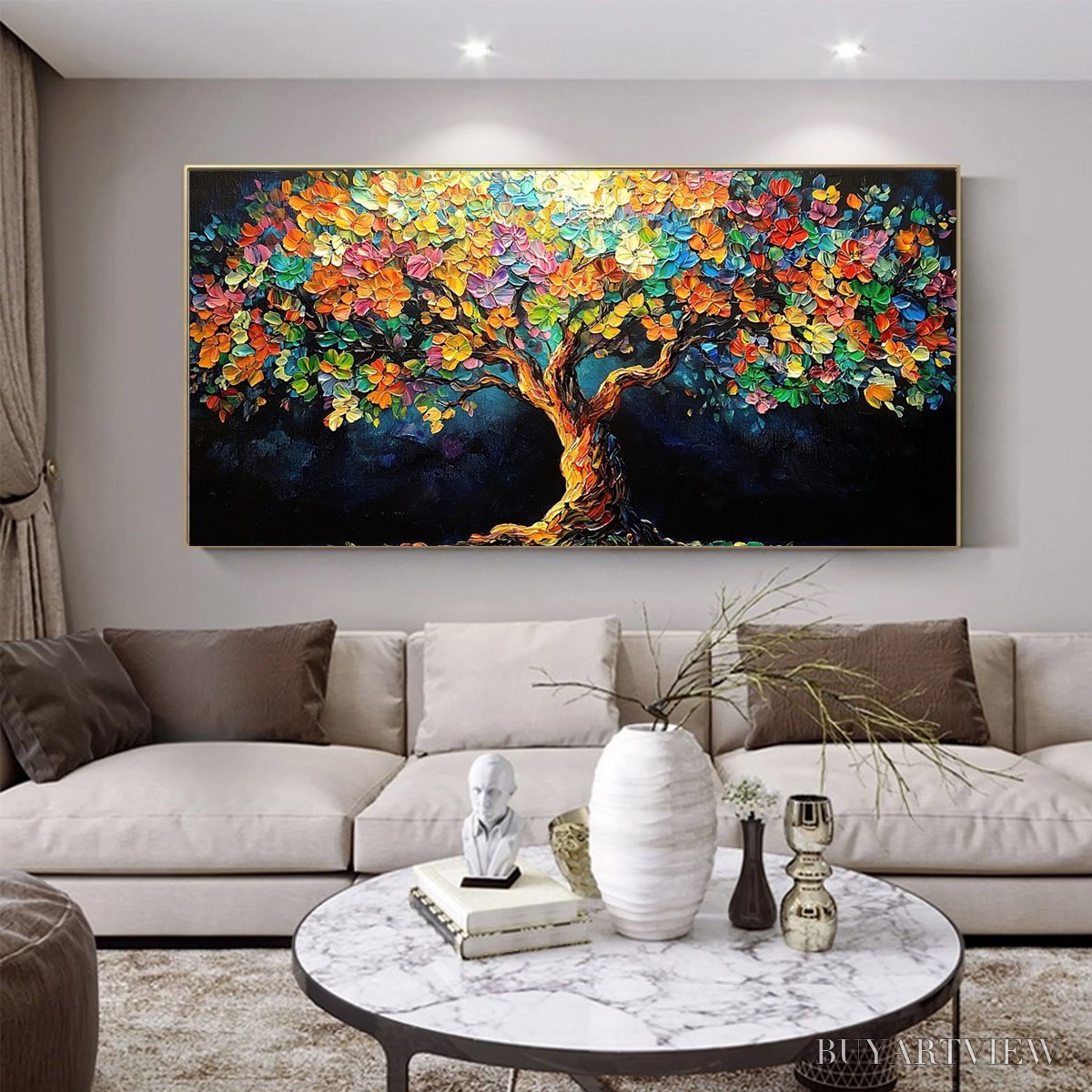 ARTOVITAS Rainbow Bloom – Impasto Palette Knife Floral Tree Painting - image 2
