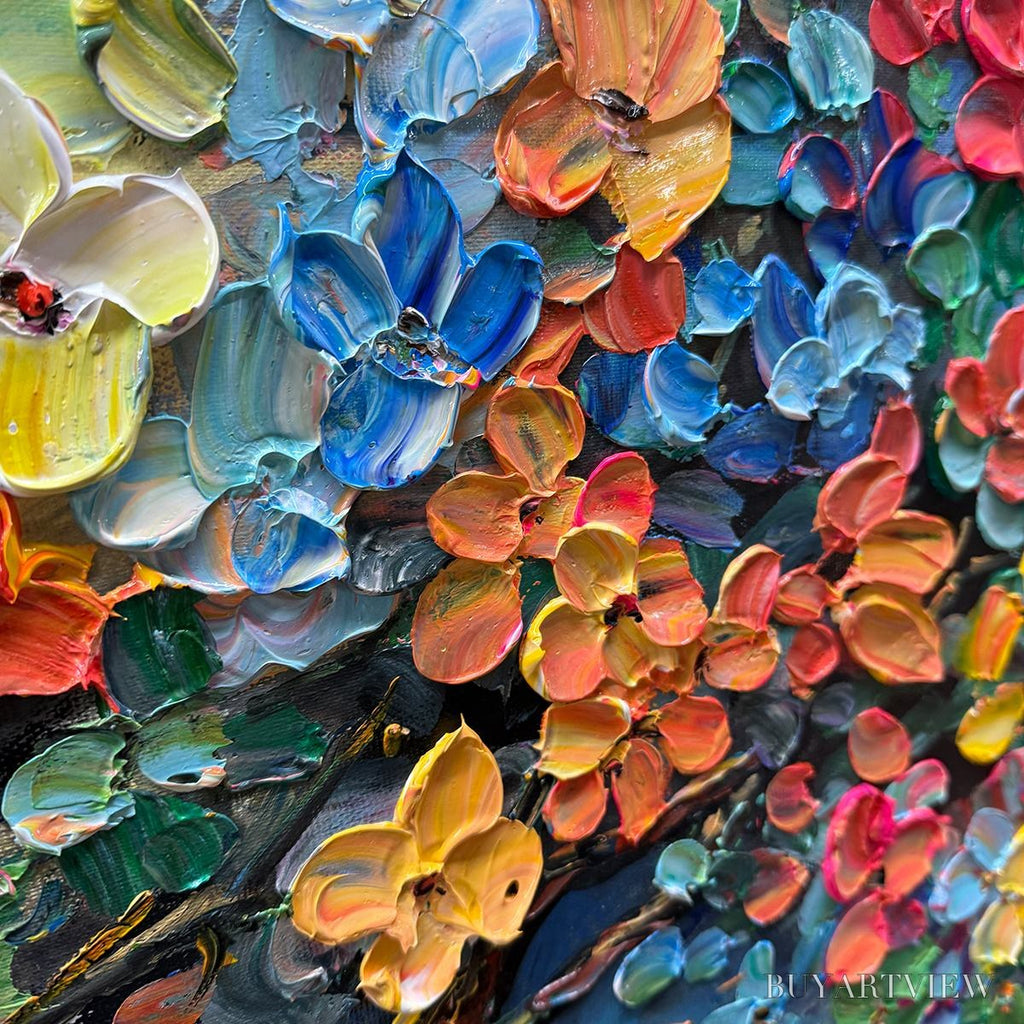 ARTOVITAS Rainbow Bloom – Impasto Palette Knife Floral Tree Painting - image 3